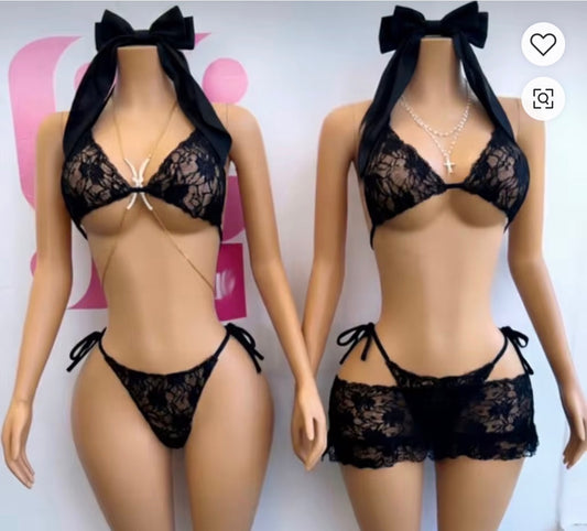 Black Lace 3pc Swimsuit
